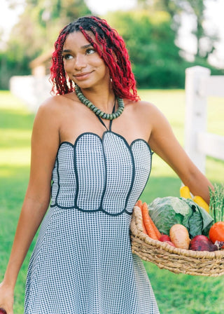 Black Gingham Scallop Halter Maxi Dress | Select Trends Boutique