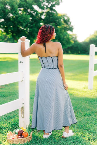 Black Gingham Scallop Halter Maxi Dress | Select Trends Boutique