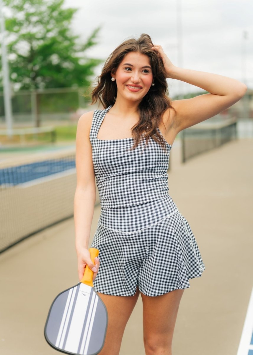 Black Gingham Tank & Skort Athletic Set