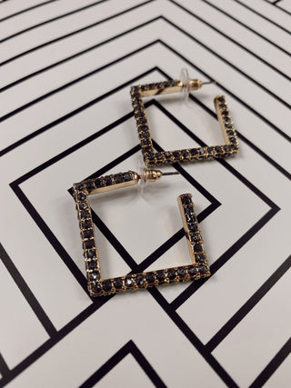 Black Glitz Square Hoop Earring