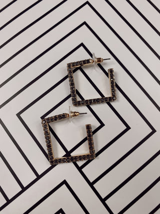 Black Glitz Square Hoop Earring