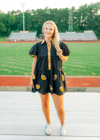 Black & Gold Collared Sequin Football Dress - Select Trends Boutique