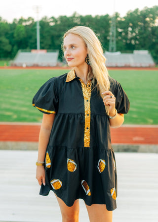 Black & Gold Collared Sequin Football Dress - Select Trends Boutique