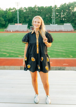 Black & Gold Collared Sequin Football Dress - Select Trends Boutique