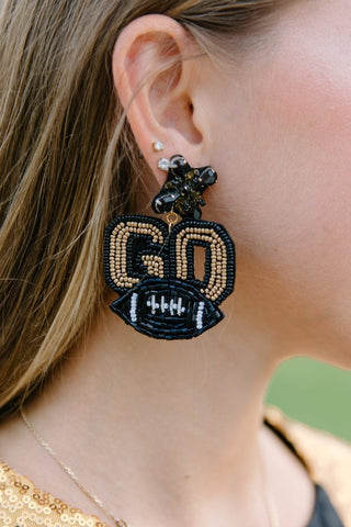 Black & Gold "GO" Beaded Drops from Select Trends Boutique