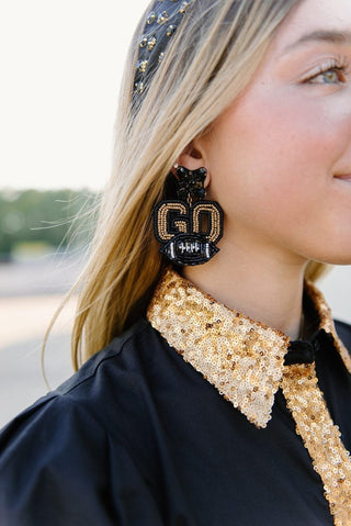 Black & Gold "GO" Beaded Drops from Select Trends Boutique