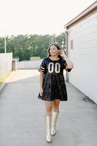 Black & Gold Jersey Sequin Dress from Select Trends Boutique