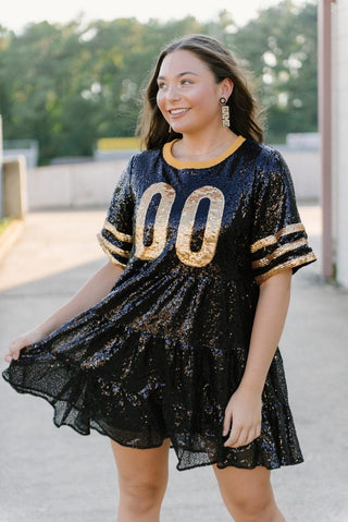 Black & Gold Jersey Sequin Dress from Select Trends Boutique