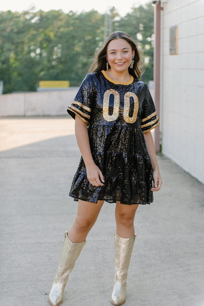 green emerald velvet dress New Orleans Saints Ladies Black and Gold Sequin Jersey Dress| Black an – Gi  Gi's Boutique main image 0