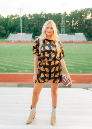 Black & Gold Sequin Football Set Shorts - Select Trends Boutique