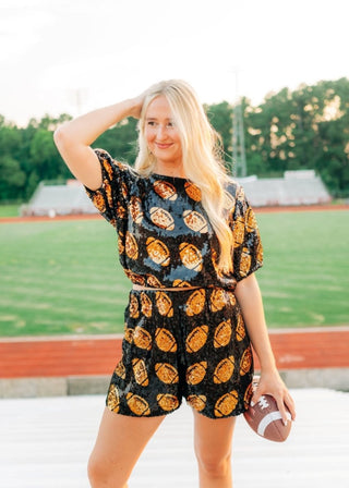 Black & Gold Sequin Football Set Shorts - Select Trends Boutique