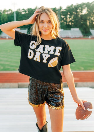 Black & Gold Sequin Jersey Shorts | Select Trends Boutique