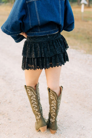 Black Lace Ruffle Mini Skort | Select Trends Boutique