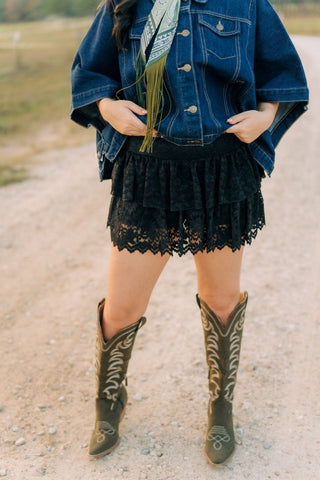 Black Lace Ruffle Mini Skort | Select Trends Boutique