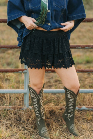 Black Lace Ruffle Mini Skort | Select Trends Boutique