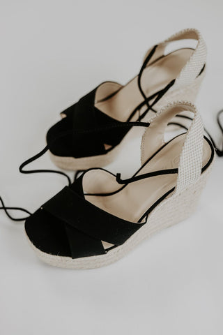 Black Lace Up Espadrille Wedges