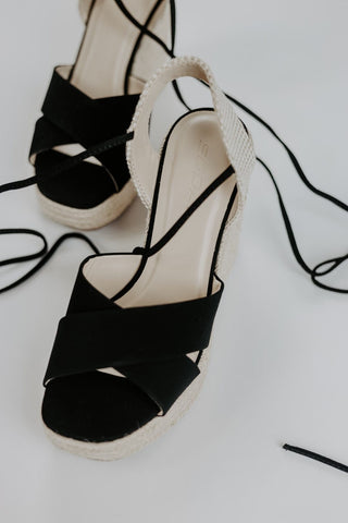 Black Lace Up Espadrille Wedges