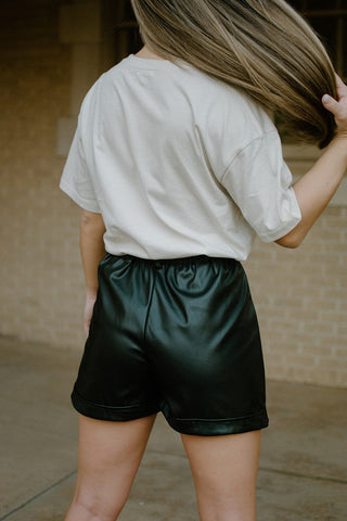 Black Leather High Waist Shorts