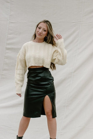 Black Leather Midi Pencil Skirt from Select Trends Boutique