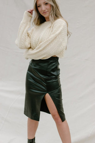 Black Leather Midi Pencil Skirt from Select Trends Boutique