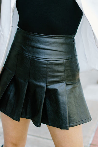 Black Leather Mini Tennis Skirt