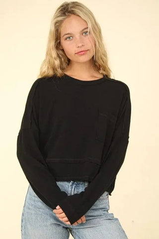 Black Long Sleeve Pocket Top - Select Trends Boutique
