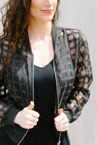 Black Mesh Checkered Jacket | Select Trends Boutique