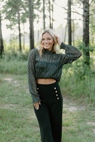 Black Metallic Smocked Neck Top - Select Trends Boutique