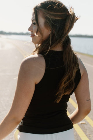Black Micro Ribbed Athletic Tank Top | Select Trends Boutique