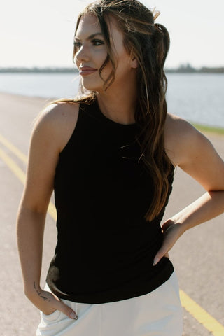 Black Micro Ribbed Athletic Tank Top | Select Trends Boutique