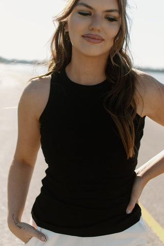 Black Micro Ribbed Athletic Tank Top | Select Trends Boutique