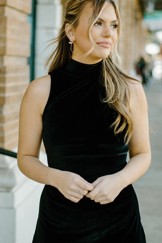 Black Mock Neck Velvet Dress from Select Trends Boutique