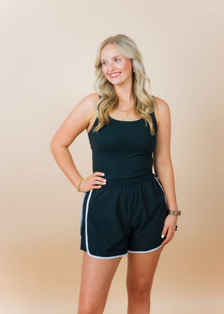 Black Pleated Detail Athletic Romper | Select Trends Boutique