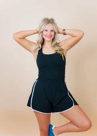 Black Pleated Detail Athletic Romper | Select Trends Boutique