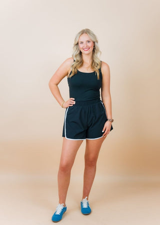 Black Pleated Detail Athletic Romper | Select Trends Boutique