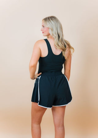 Black Pleated Detail Athletic Romper | Select Trends Boutique