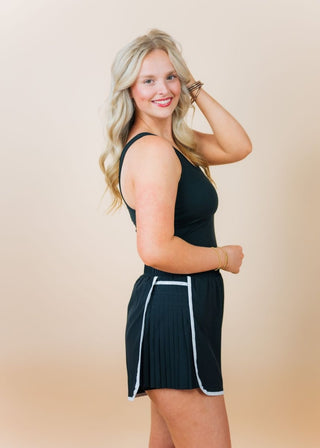 Black Pleated Detail Athletic Romper | Select Trends Boutique
