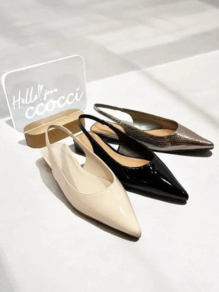 Black Pointed Toe Sling Back Flats