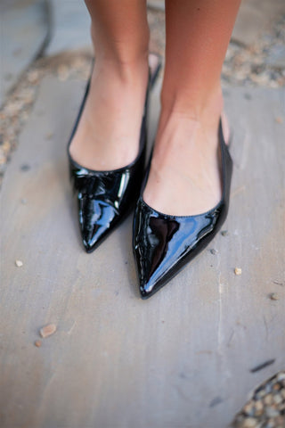 Black Pointed Toe Sling Back Flats