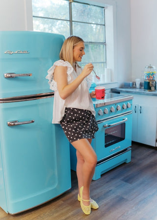 Black Polka Dot Denim Skort | Select Trends Boutique