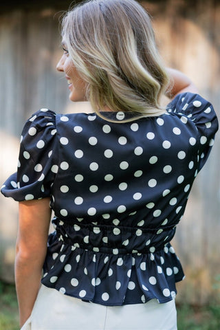 Black Polka Dot Puff Sleeve Blouse | Select Trends Boutique