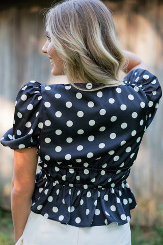 Black Polka Dot Puff Sleeve Blouse - Select Trends Boutique