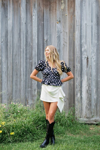 Black Polka Dot Puff Sleeve Blouse | Select Trends Boutique