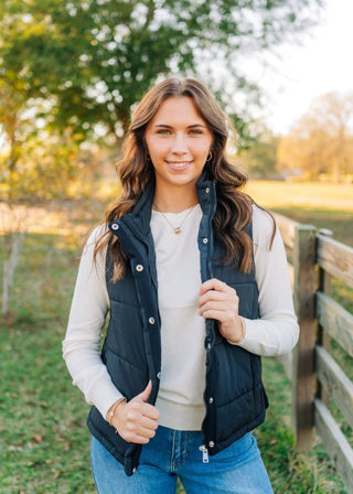 Black Quilted Sleeveless Puffer Vest | Select Trends Boutique