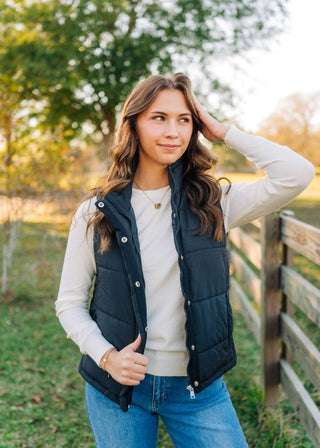 Black Quilted Sleeveless Puffer Vest | Select Trends Boutique