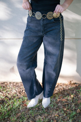 Black Raw Hem Barrel Jeans | Select Trends Boutique