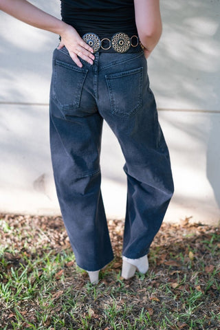 Black Raw Hem Barrel Jeans | Select Trends Boutique