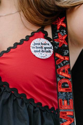 Black & Red Look Good Gameday Button | Select Trends Boutique