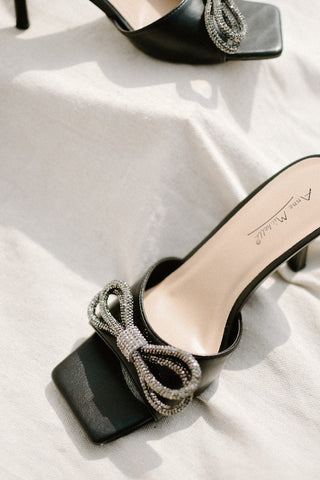 Black Rhinestone Bow Mules - Select Trends Boutique