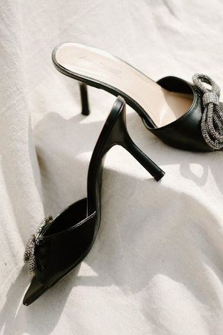 Black Rhinestone Bow Mules - Select Trends Boutique
